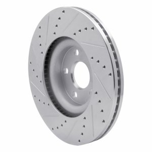 Lincoln MKZ Brake Rotor (1) - Front Right - R1 Concepts - Drilled & Slotted - Silver - `17-`20